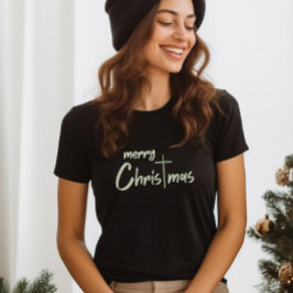 Camiseta Feliz Navidad Cruz Cristiana Negra