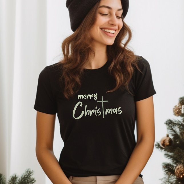 Camiseta Feliz Navidad Cruz Cristiana Negra (Subido por el creador)