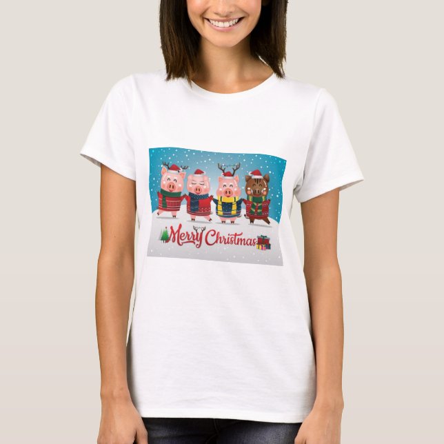 Camiseta Feliz Navidad Cuatro Cerditos (Anverso)