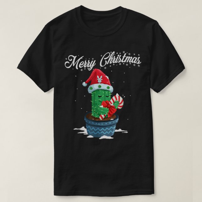 Camiseta Feliz Navidad Cute Cactus Santa Hat Candy X (Diseño del anverso)