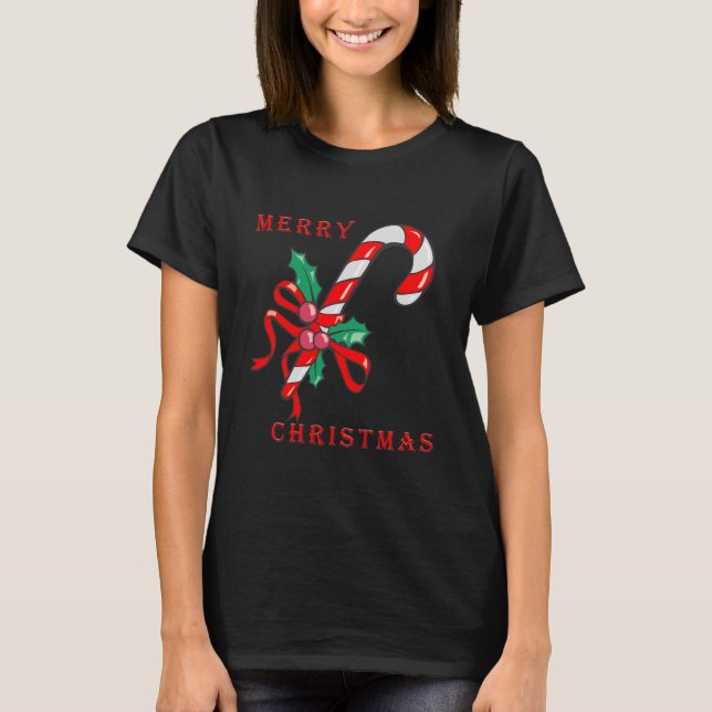Camiseta Feliz Navidad Cute Candy Cane Rojo (Anverso)