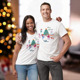 Camiseta Feliz Navidad Cute Dog Ice Skating Name of Men