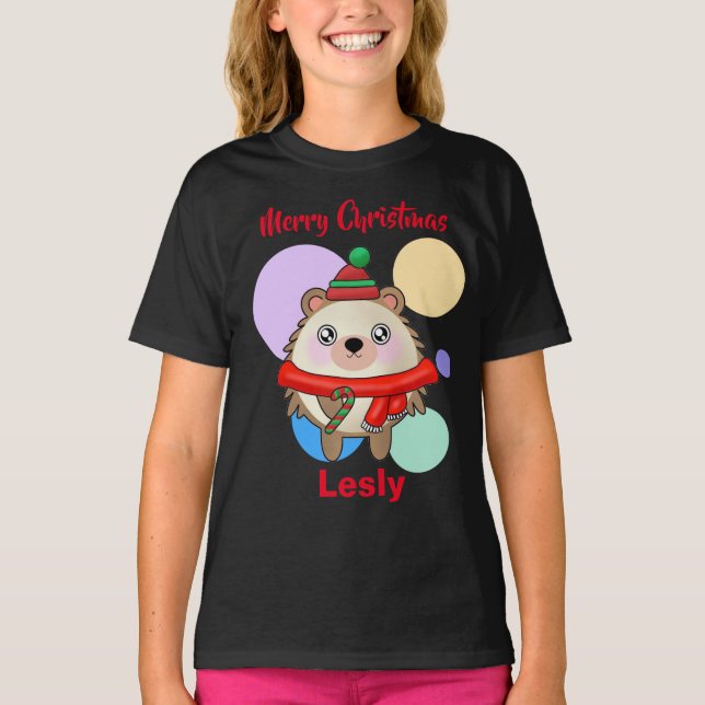 Camiseta Feliz Navidad Cute Kawaii Friendly Hedgehog (Anverso)