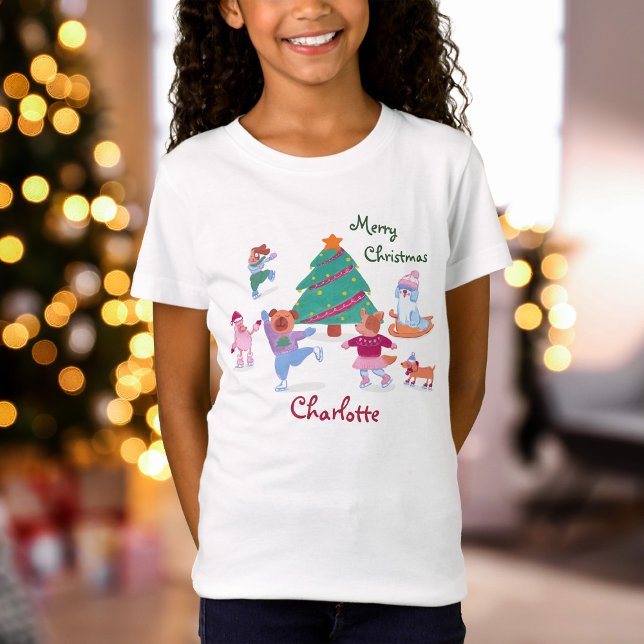 Camiseta Feliz Navidad Cute Perro Hielo Patinaje Nombre Cam (Subido por el creador)