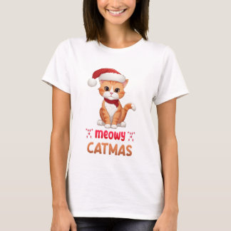 Camiseta Feliz Navidad Cute Pet Lover Xmas Santa Kitty