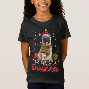 Camiseta Feliz Navidad Cute Pug Santa Hat Tree Encender Xma
