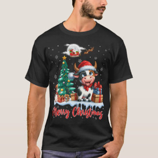 Camiseta Feliz Navidad Cute Vaca Santa Hat Cow Lovers Chris