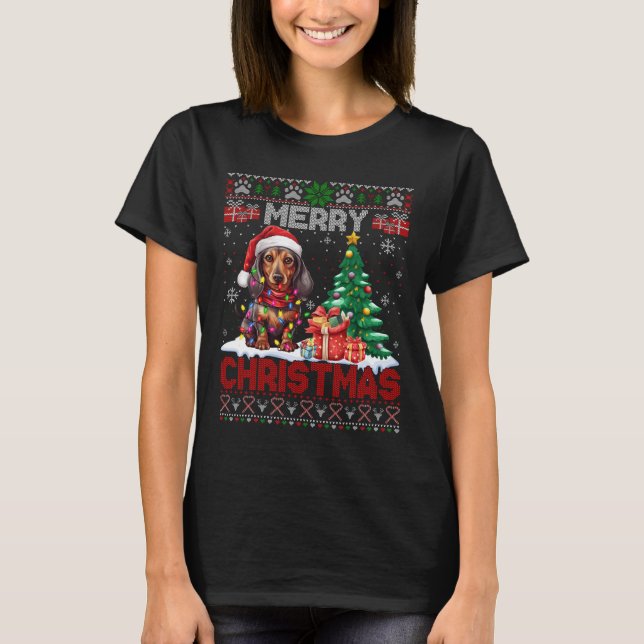 Camiseta Feliz Navidad Dachshund Dog Lover Familia Feo Xm (Anverso)