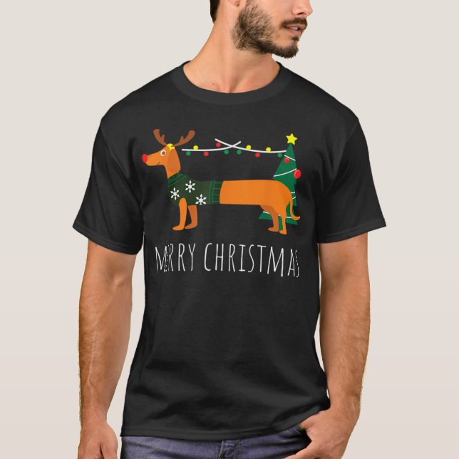 Camiseta Feliz Navidad Dachshund Navidades de perros renos  (Anverso)