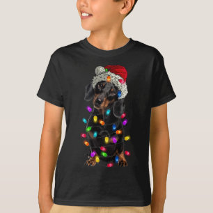 Camiseta Feliz Navidad Dachshund Santa Hat enciende Navidad