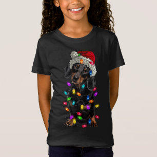Camiseta Feliz Navidad Dachshund Santa Hat enciende Navidad