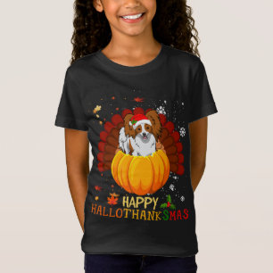 Camiseta Feliz Navidad de Hallothanksmas Papillon Dog Hallo