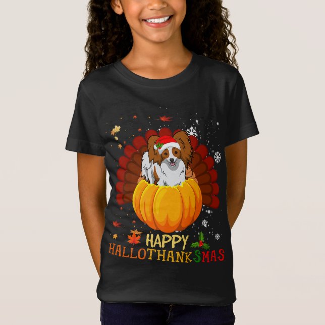 Camiseta Feliz Navidad de Hallothanksmas Papillon Dog Hallo (Anverso)