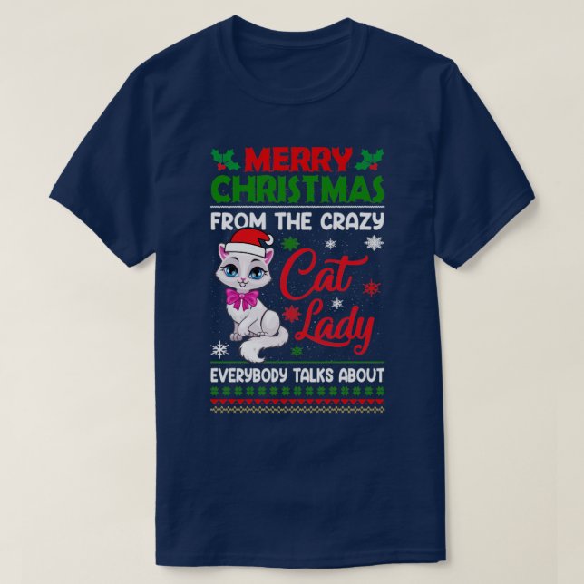 CAMISETA FELIZ NAVIDAD DE LA LOCURA DAMA DEL GATO DE TODOS (Diseño del anverso)