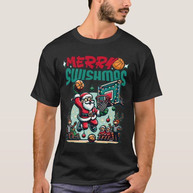 Camiseta Feliz Navidad de Swishmas Navidad Funny el básquet (Anverso)