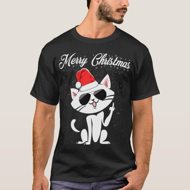 Camiseta Feliz Navidad Dedo Medio Dedo Rudo Navidad Gato Fe (Anverso)