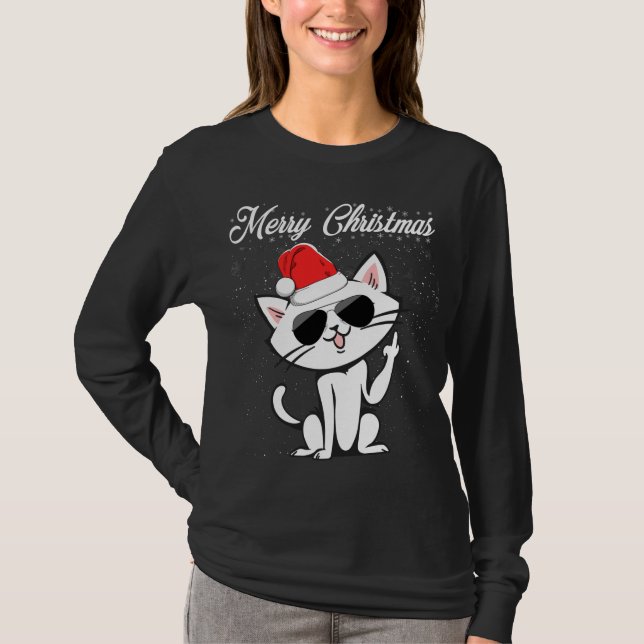 Camiseta Feliz Navidad Dedo Medio Dedo Rudo Navidad Gato Fe (Anverso)