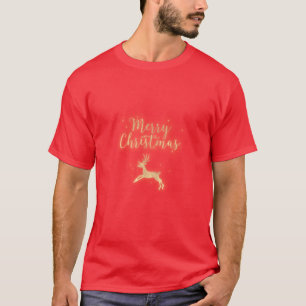 Camiseta Feliz Navidad Deer Purpurina Dorado Personalizado