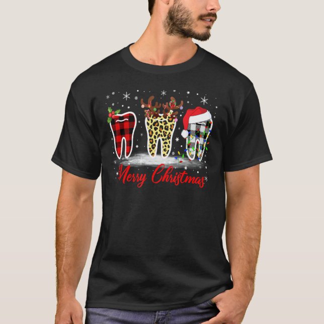 Camiseta Feliz Navidad Dentista Dientes Santa Hat Xmas Leop (Anverso)