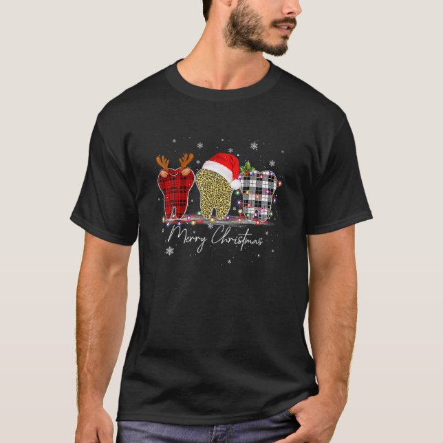 Camiseta Feliz Navidad Dentista Dientes Santa Hat Xmas Leop (Anverso)