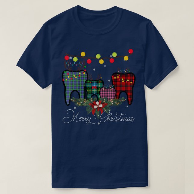 Camiseta Feliz Navidad Dentista Dientes Santa Hat Xmas Red  (Diseño del anverso)