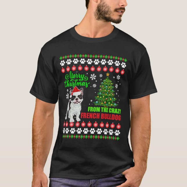Camiseta Feliz Navidad desde el perro Bulldog francés, sudo (Anverso)