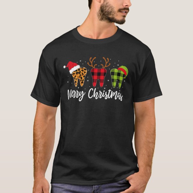 Camiseta Feliz Navidad Dientes de Navidad Buffalo Plaid Leo (Anverso)