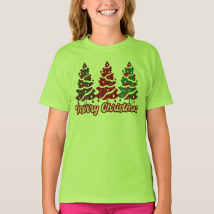 Camiseta Feliz Navidad Diseño de árboles de cuadros de Búfa