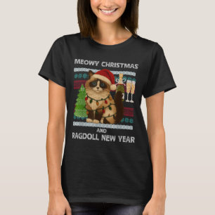 Camiseta Feliz Navidad divertido gato Ragdoll sombrero de S