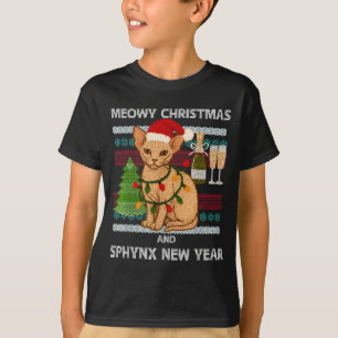 Camiseta Feliz Navidad divertido gato Sphynx sombrero de Sa