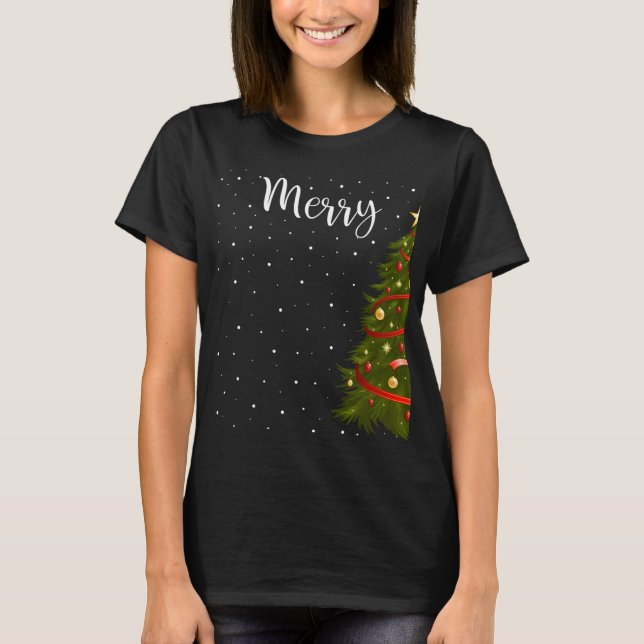 Camiseta Feliz Navidad Divertido juego de parejas de árbol  (Anverso)