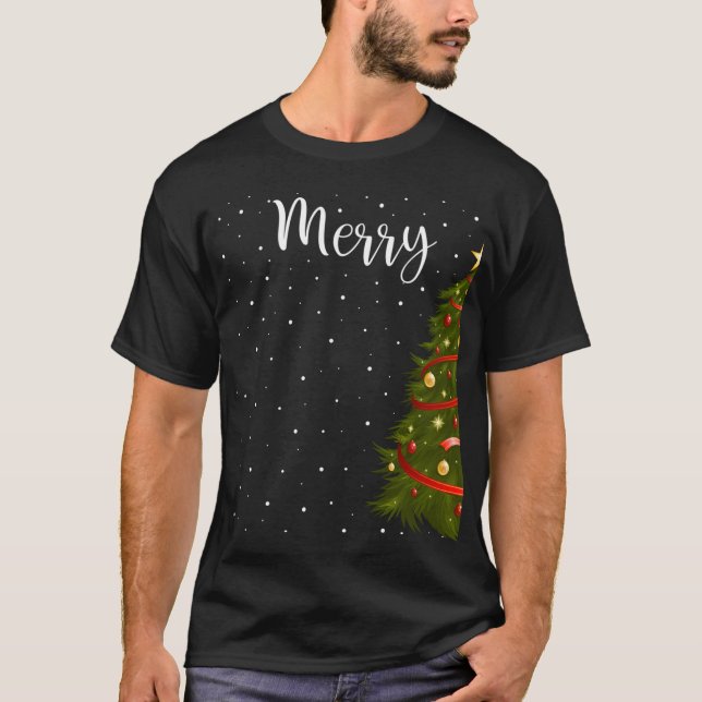 Camiseta Feliz Navidad Divertido juego de parejas de árbol  (Anverso)