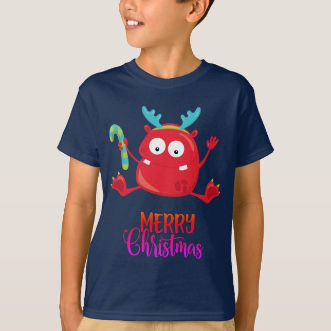 Camiseta Feliz Navidad | Divertido monstruo rojo (Anverso)