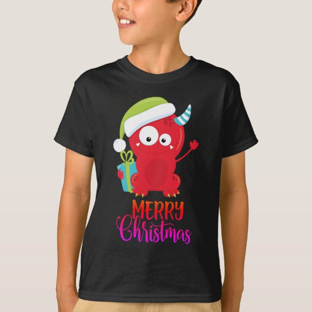Camiseta Feliz Navidad | Divertido monstruo rojo de Santa (Anverso)