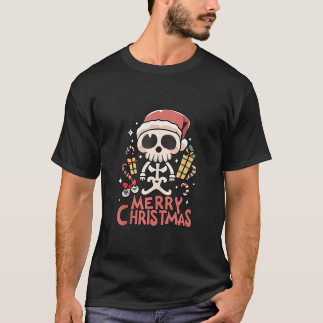 Camiseta Feliz Navidad divertido skeleton Cute Skull Navida (Anverso)