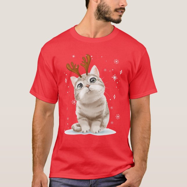 Camiseta Feliz Navidad, dulce gato, familia de juego de ren (Anverso)