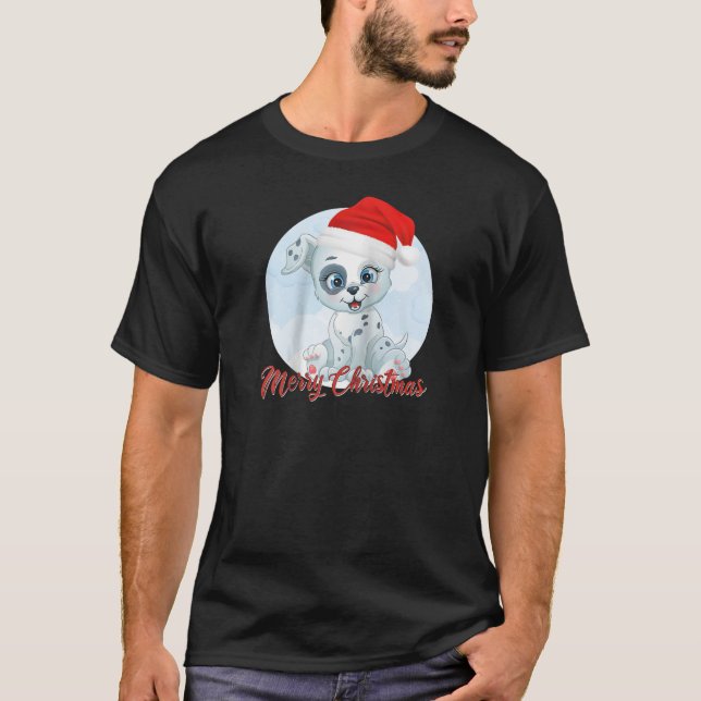 Camiseta Feliz Navidad, dulce perro Dalmatian Raglan Baseba (Anverso)