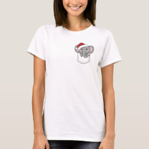Camiseta Feliz Navidad, elefante lindo en el bolsillo de lo