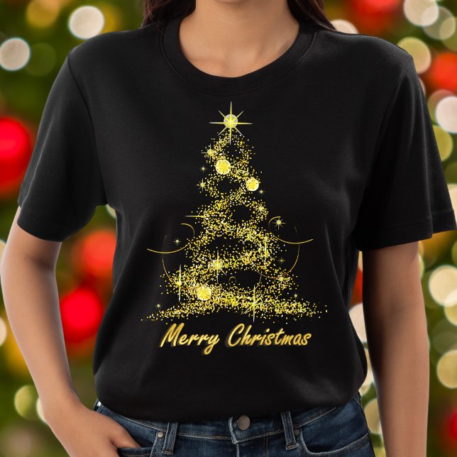 Camiseta Feliz Navidad Elegante Moda Árbol de oro y negro (Subido por el creador)