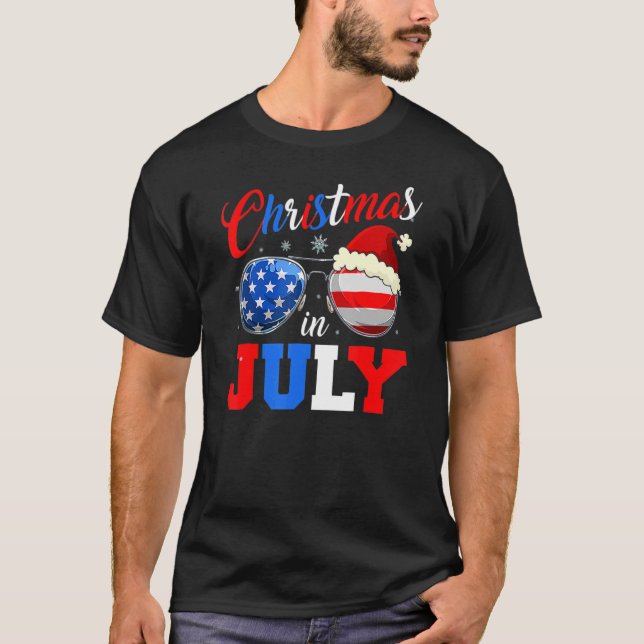 Camiseta Feliz Navidad En Julio Papá Noel Sombrero Gafas De (Anverso)