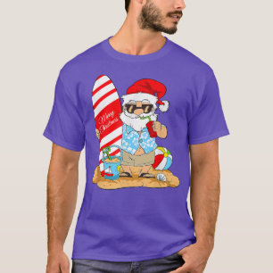 Camiseta Feliz Navidad En Julio Santa Claus Surfboard Summ