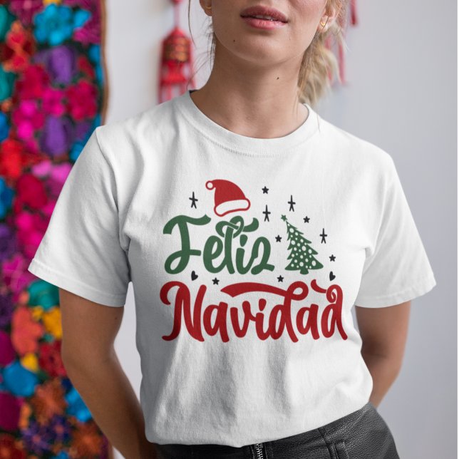 Camiseta Feliz Navidad en rojo y verde (Red and Green Feliz Navidad Holiday T-shirt)