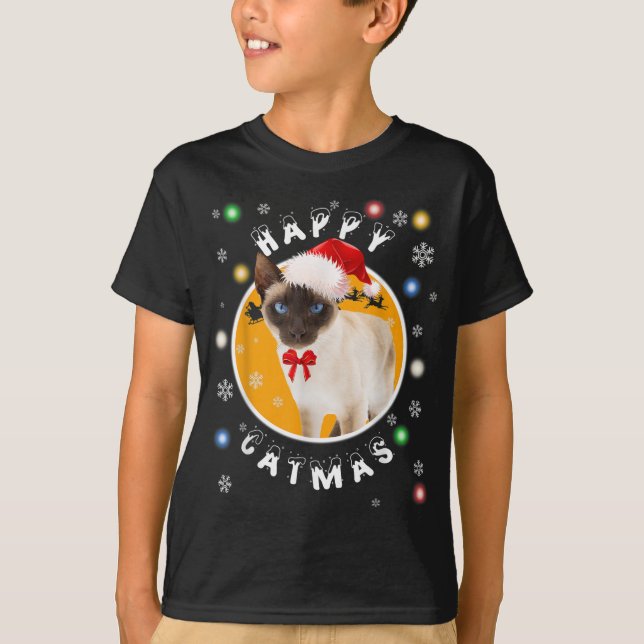 Camiseta Feliz Navidad en un gato siamés de Navidad en Sant (Anverso)