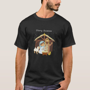 Camiseta Feliz Navidad Escena de Natividad Cristiana Fe Hol