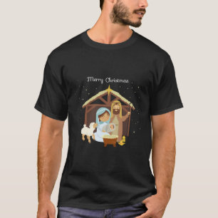 Camiseta Feliz Navidad Escena de Natividad Cristiana Fe Hol
