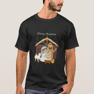 Camiseta Feliz Navidad Escena de Natividad Cristiana Fe Hol