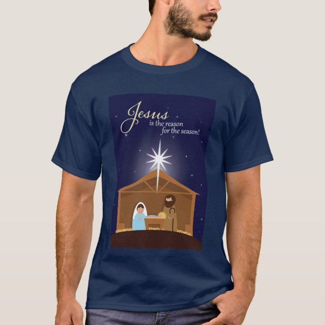 Camiseta Feliz Navidad Escena de Natividad Ilustrada (Anverso)