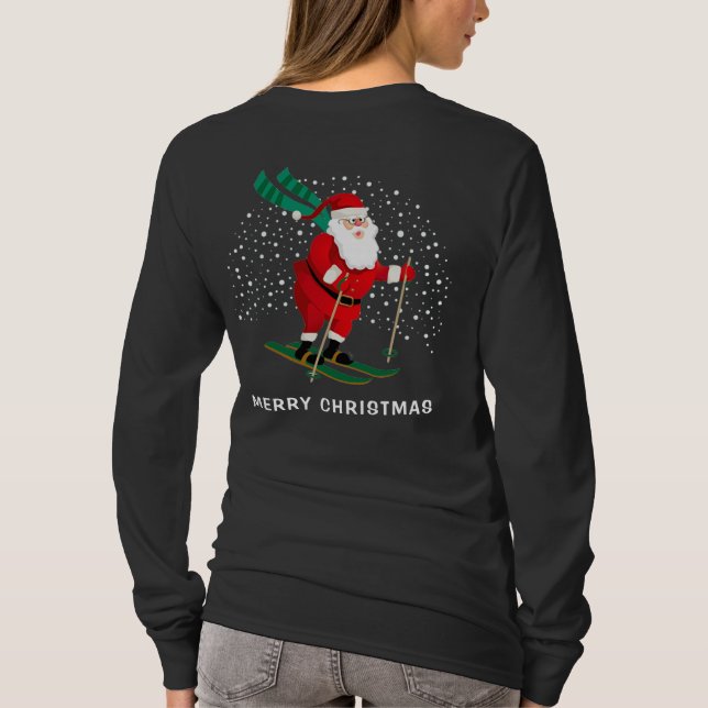 Camiseta Feliz Navidad Esquí Santa Invierno Personalizado (Reverso)