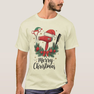 Camiseta Feliz Navidad Estilista de cabello Peluquero Navid