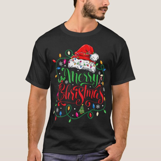 Camiseta Feliz Navidad Familia Matanza Santa Hat Luces X (Anverso)
